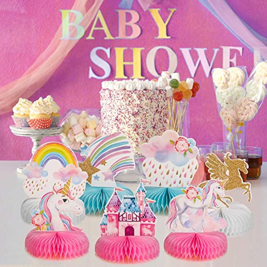 Outus 9 piezas de decoración de mesa de unicornio arcoíris