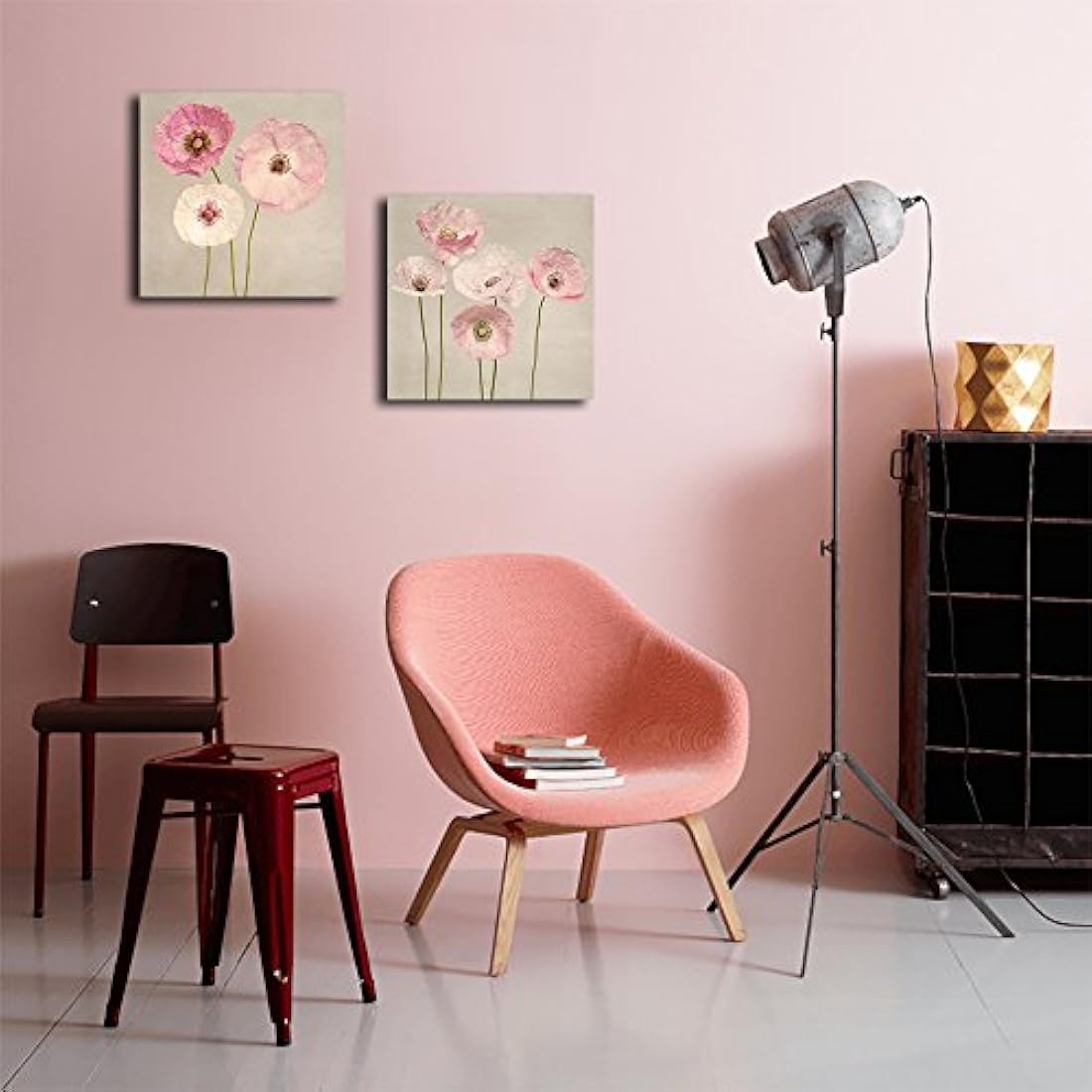 Lienzo mural de pintura artística moderna con flores rosadas