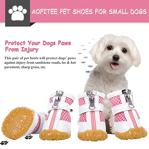 AOFITEE Zapatos de malla para perros para mascotas, zapatos transpirables para perros pequeños, sandalias impermeables para mascotas con suela antideslizante y cierre de cremallera, protector duradero para patas de mascotas para pavimento caliente