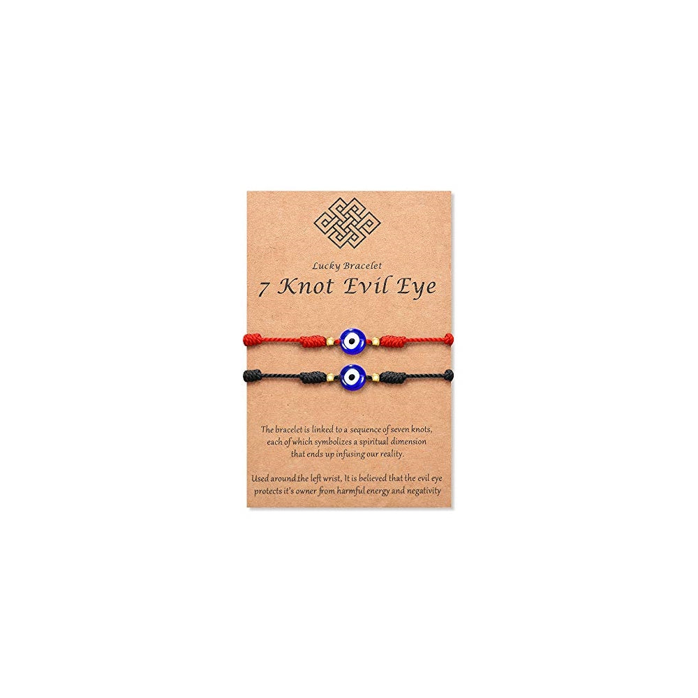 Pulseras y tobilleras de la suerte de mal de ojo 7 nudos