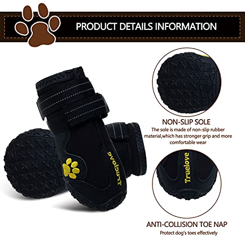 EXPAWLORER botas a prueba de agua, para perro, antiderrapantes, refractantes, botines de mascotas para perros medianos, perros grandes, negro, 4 piezas