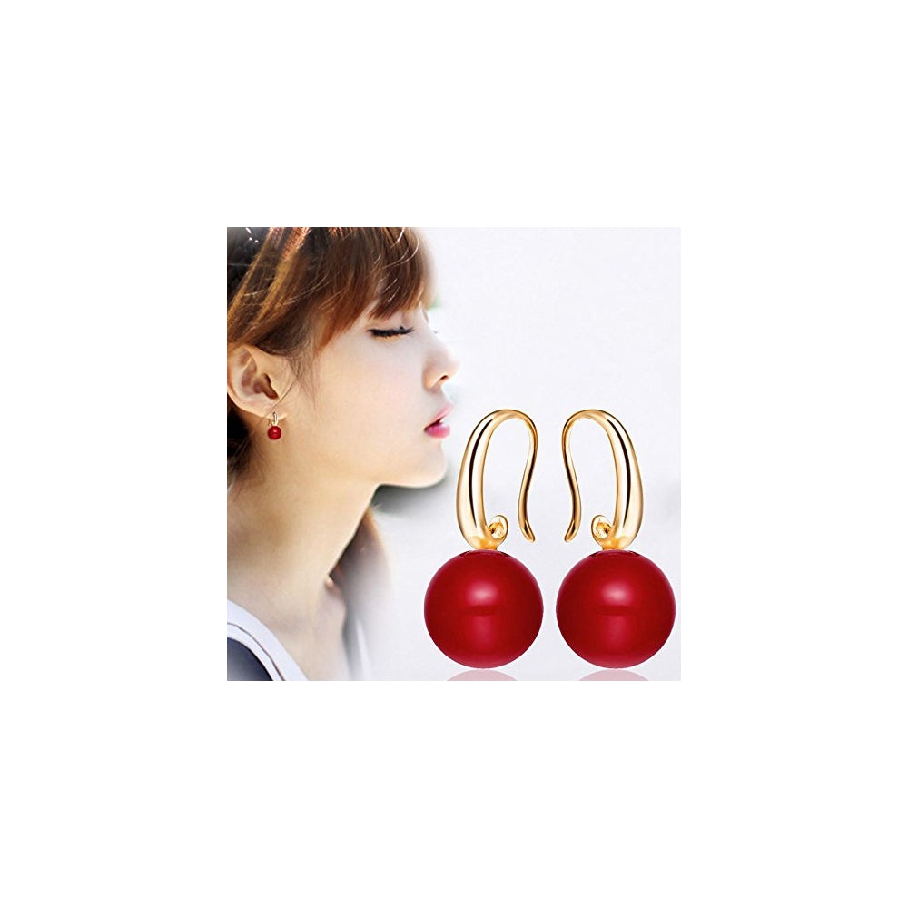Aretes de perlas de imitación color rojo para mujeres