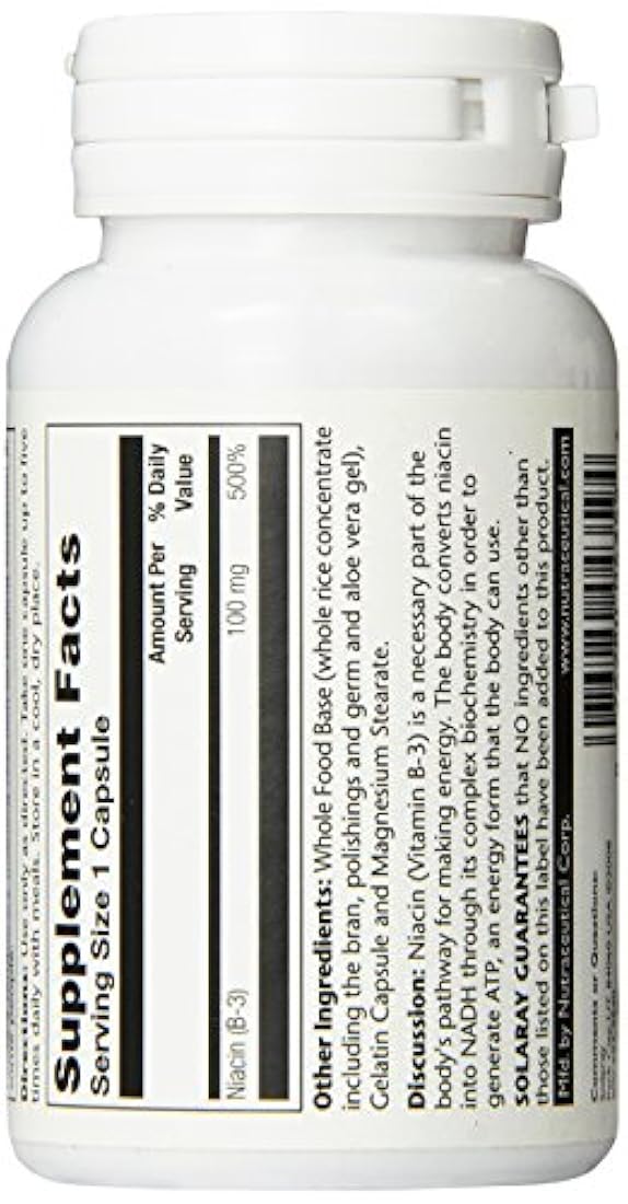 Cápsulas de vitamina de niacina, 100 mg, 100 unidades