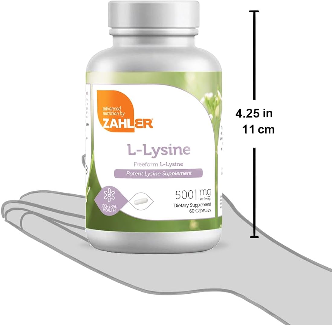 Suplemento L-lisina 500 mg de forma libre, Kosher 60 cáp