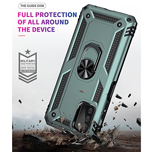 Yiakeng - Funda para Samsung Galaxy A03 con protector de pantalla HD, funda protectora de grado militar con anillo para Samsung Galaxy A03S (verde oscuro)