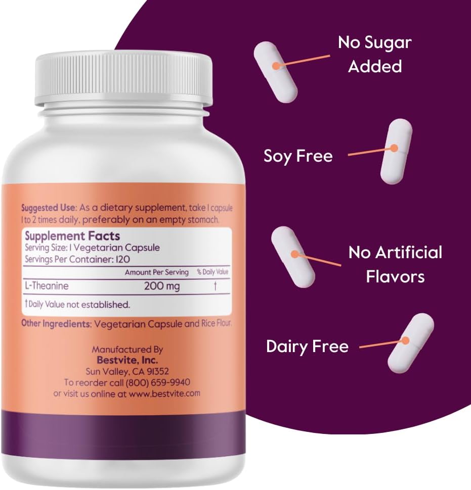 Suplemento BESTVITE L-teanina 200 mg 360 cápsulas Vegano