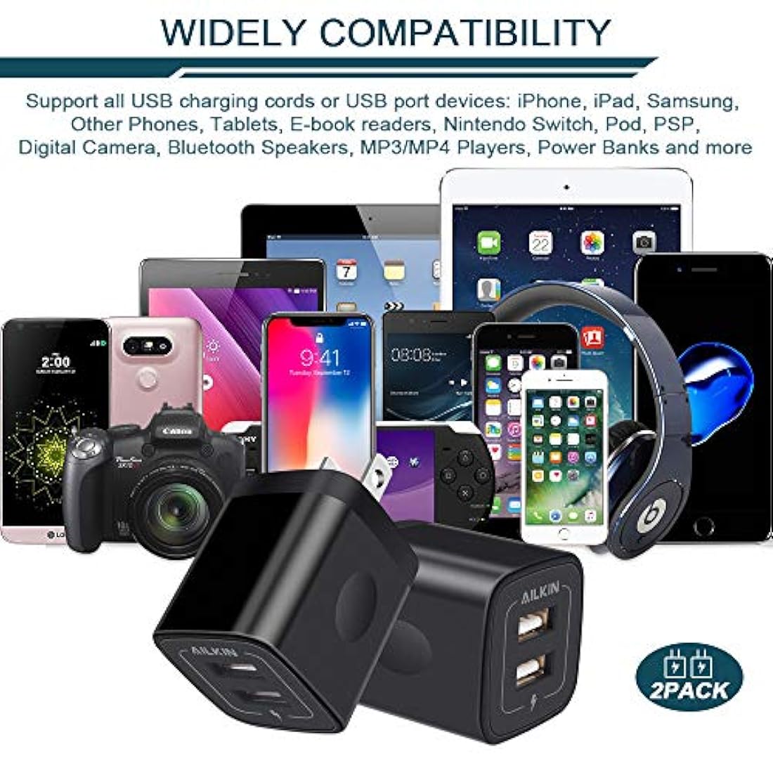 Cargador de pared USB, adaptador de cargador, Ailkin de 2,4