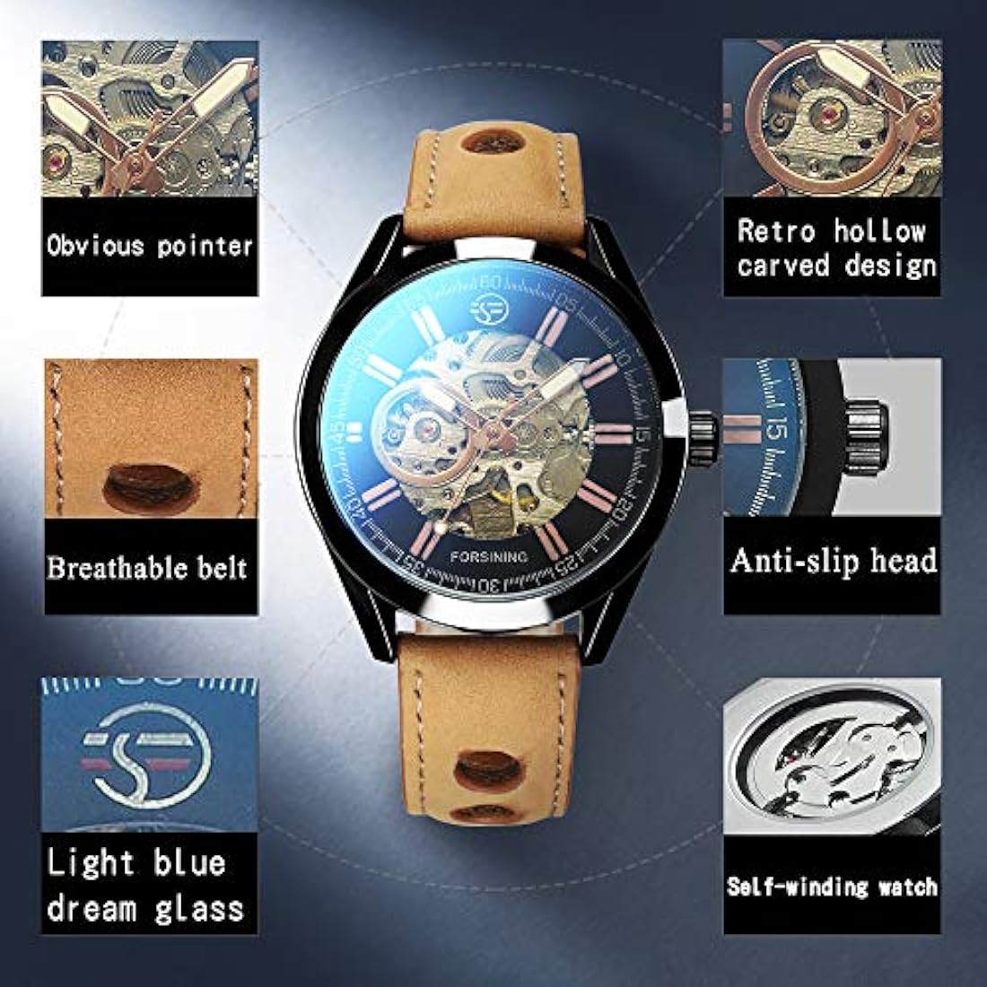 Relojes para hombre, esqueleto mecánico automático