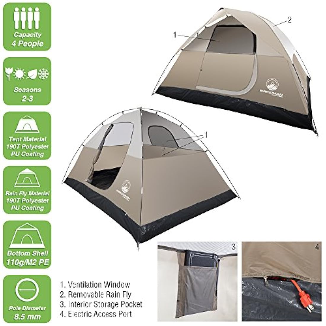 Tienda para 4 personas, domo resistente al agua para acampar