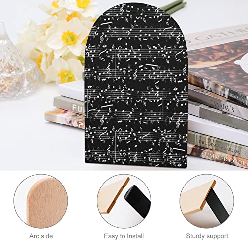 Notas musicales - Soporte para sujetalibros con estampado de madera para estanterías, libros, divisores, decoración moderna, de tamaño grande
