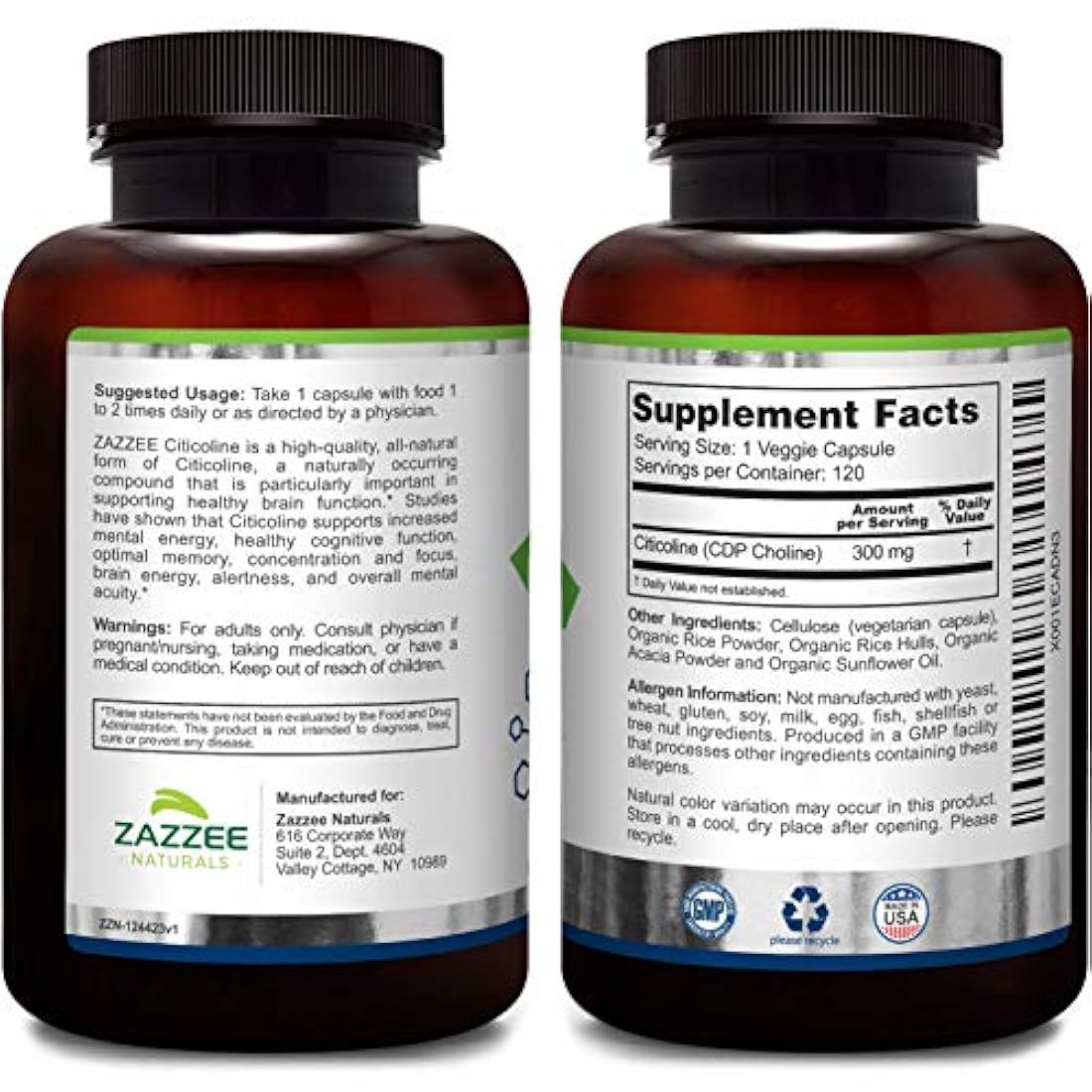 Citicoline CDP Choline 300 mg, 120 cápsulas vegetales