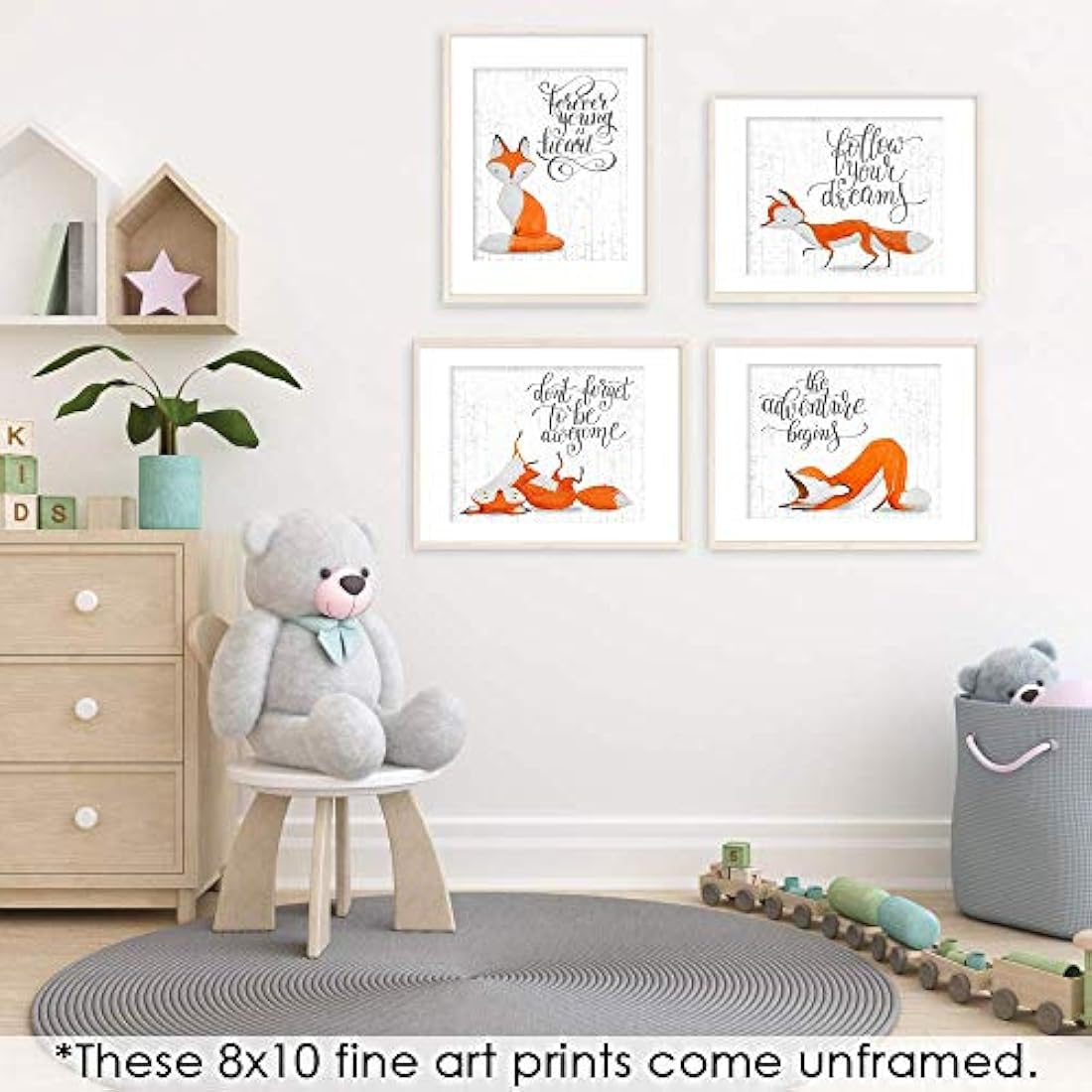 Impresiones de arte de pared de zorro (juego de 4)
