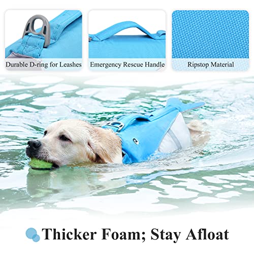 VIVAGLORY Chaleco salvavidas para perros en forma de ballena, cómodo y seguro para perros con adornos reflectantes y anillo en D integrado para correa, azul, XL