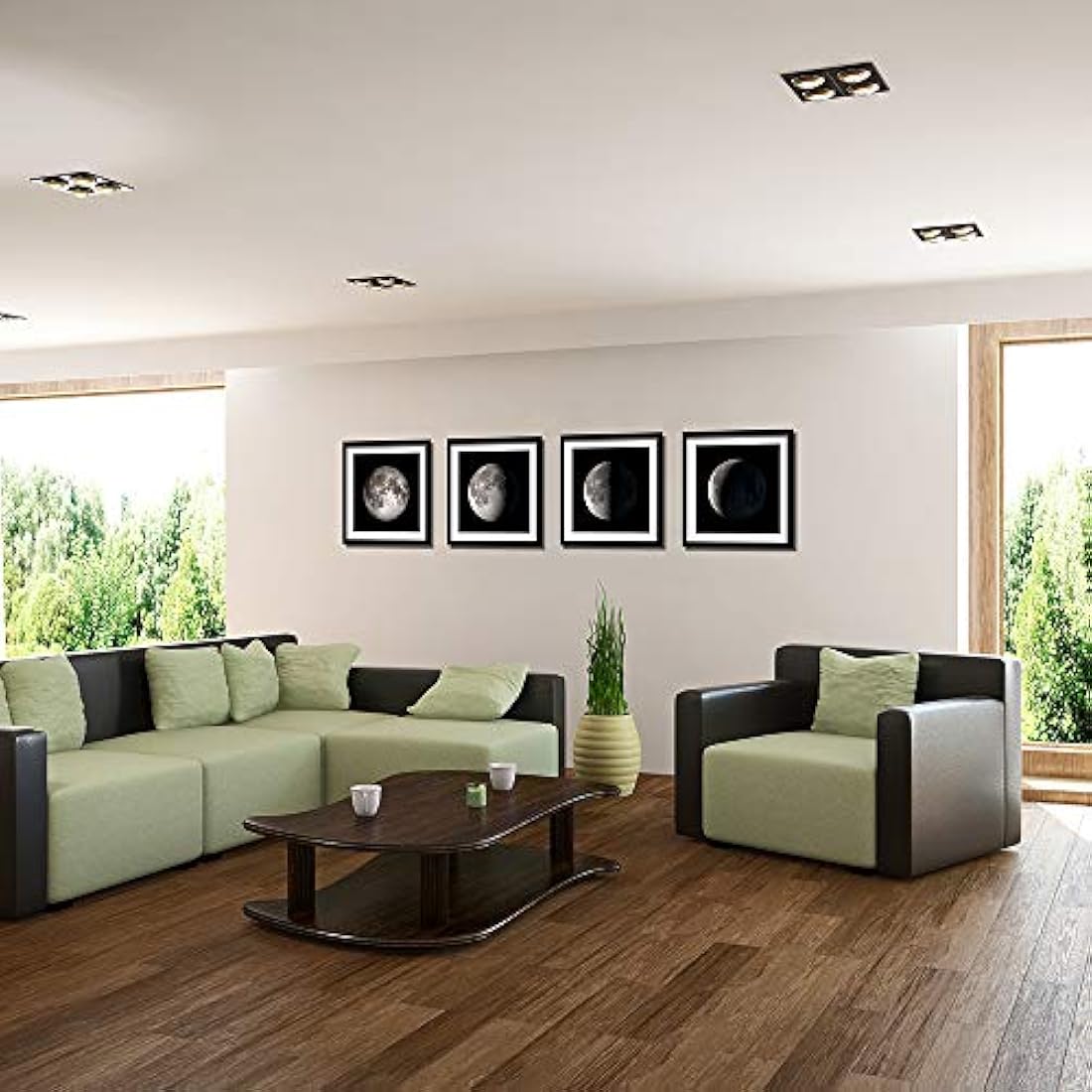 Lienzo decorativo con 4 paneles de luna en blanco y negro