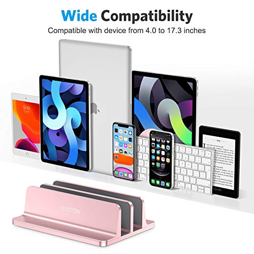 OMOTON - Soporte vertical para portátil, soporte de escritorio doble con base ajustable (hasta 17.3 pulgadas), se adapta a todos los MacBook/Surface/Samsung/HP/Dell/Chrome Book (oro rosa)