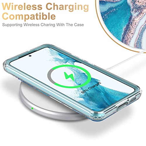 ESDOT Funda para Samsung Galaxy S22, grado militar, prueba de caídas de 21 pies, resistente con diseños de moda para mujeres y niñas, funda protectora para Galaxy S22 de 6.1 pulgadas, mármol ópalo azul