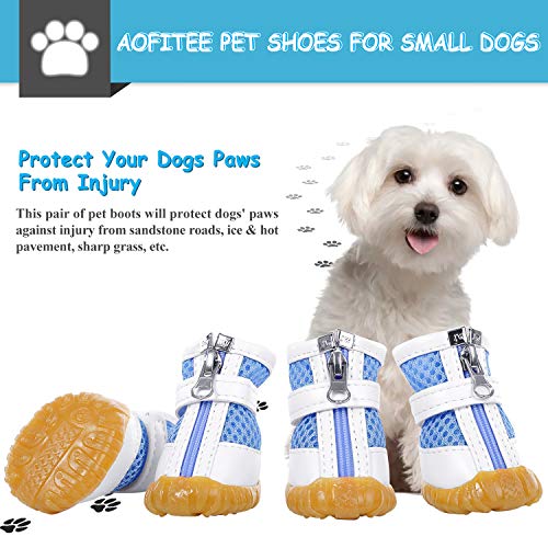 AOFITEE Zapatos de malla para perro, zapatos transpirables para perros pequeños, sandalias impermeables para mascotas con suela antideslizante y cierre de cremallera, protector de patas de mascotas duradero para pavimentos calientes
