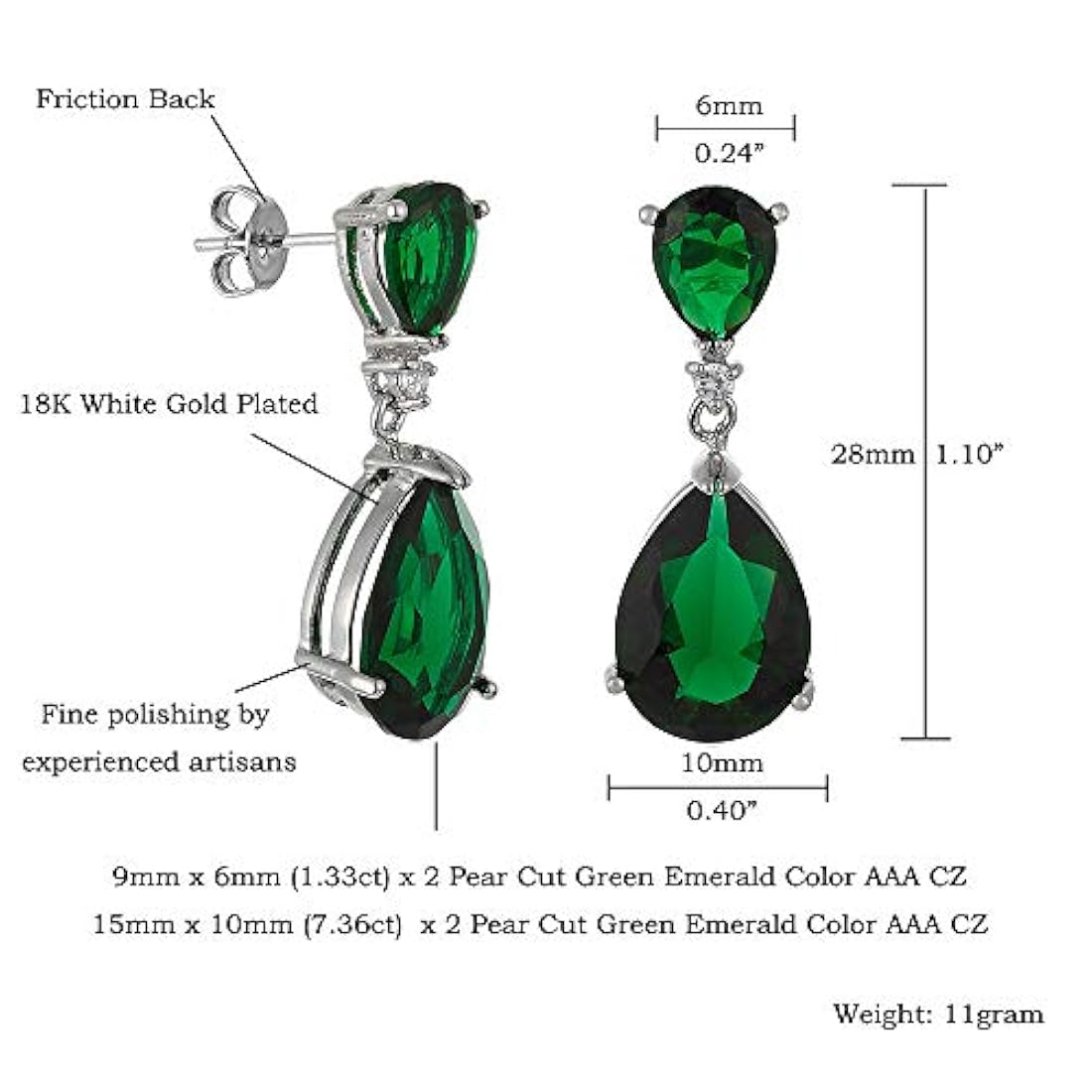 Pendientes colgantes con forma de lágrima y circonita cúbica