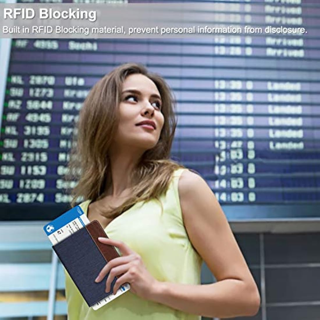 Portadocumentos de viaje de piel sintética con bloqueo RFID