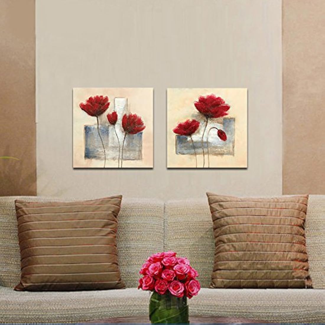 Cuadro decorativo con 2 paneles florales con pintura oleo