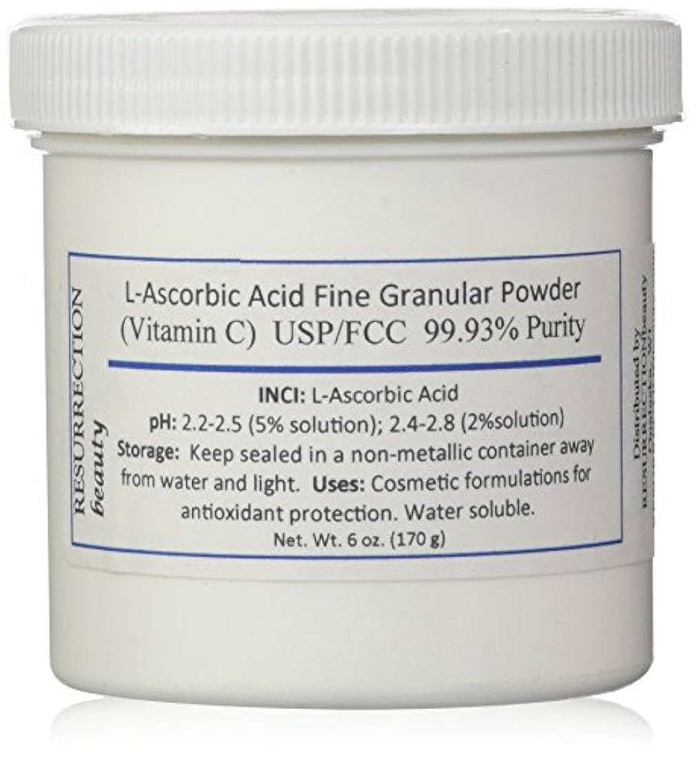 ácido L-ascórbico en polvo, vitamina C, 6 onzas. Tarro.