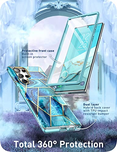 i-Blason Cosmo Series - Funda para Samsung Galaxy S22 Ultra 5G (lanzado en 2022), diseño delgado y elegante, con protector de pantalla integrado, (océano)