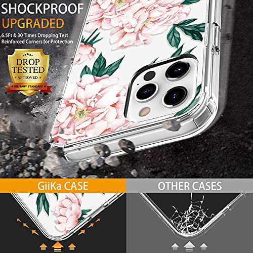 GiiKa Funda para iPhone 12 Pro Max con protector de pantalla, transparente de cuerpo completo a prueba de golpes de protección floral para niñas y mujeres con carcasa rígida de TPU para iPhone 12 Pro Max, flores rosas