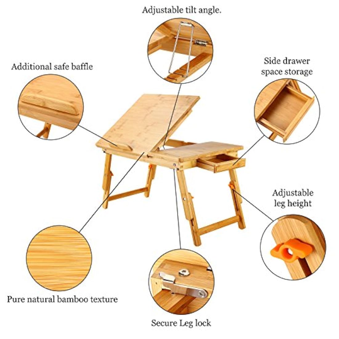 Mesa para ordenador portátil Nnewvante ajustable 100% bambú plegable bandeja para servir desayuno