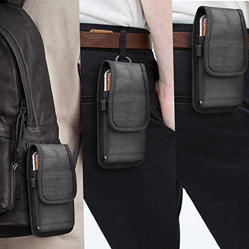 Takfox Funda de nailon para iPhone 13 Pro Max 12 11 XR XS 8 7 Samsung Galaxy S22 Ultra S21+ S20 FE S9 Note 20 10 9 A03S A12 A13 A32 A42 A52 A51 A71 Funda de clip de cinturón de nailon para teléfono