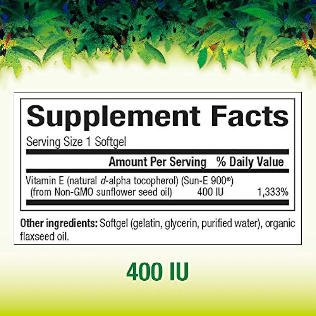 Tierra entera y mar de factores naturales, vitamina E 400 UI, suplemento de alimentos enteros, sin gluten, 90 geles blandos (90 porciones)
