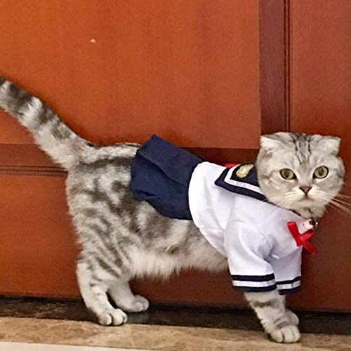 Disfraz traje de marinero para mascota, diseño de nudo rojo con lazo, falda cálida para gatos y perros, S