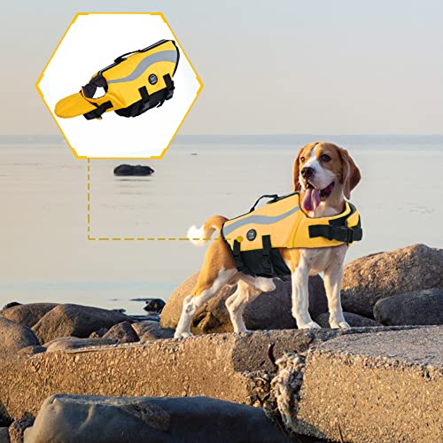 EMUST Dog Life Jacket, Reflective & Adjustable Dog Life Vests for Small/Medium/Large Dogs, Durable Dog Water Vest for Dogs with Front Neck Float