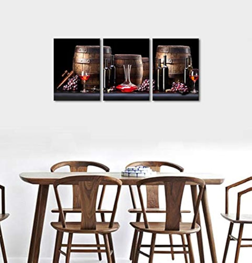 Pyradecor 3 Paneles Botella de Vino Rojo y Barril
