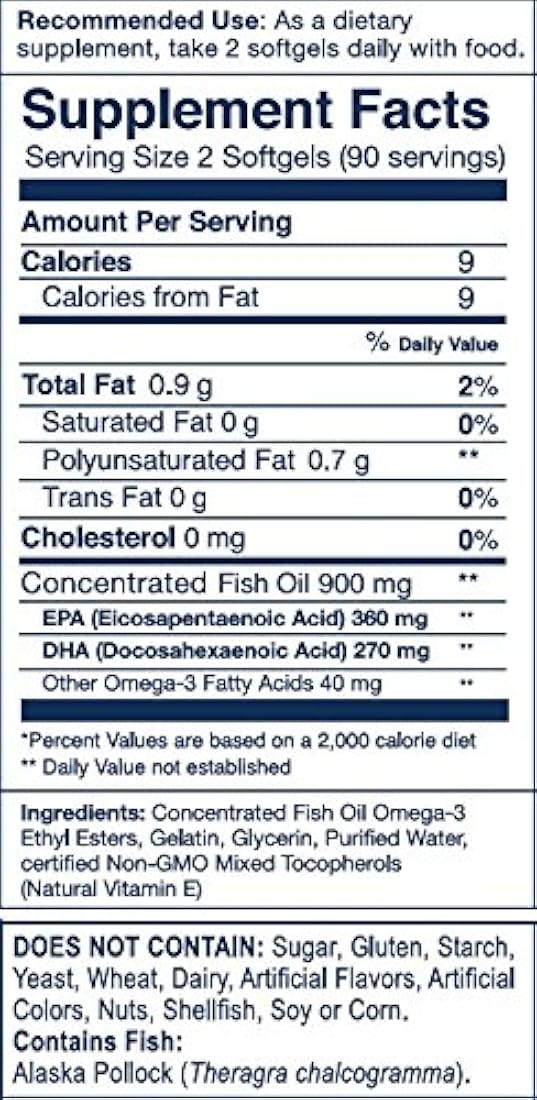 Aceite de Pescado 630mg EPA + DHA por porción /180 capsulas