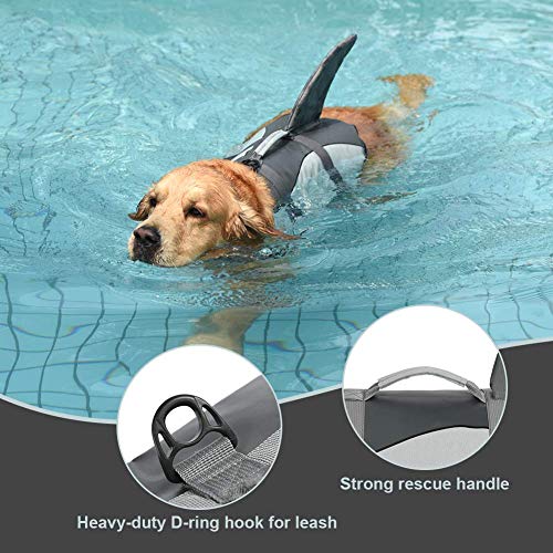 Doglay - Chaleco salvavidas para perros Ripstop, para natación, ajustable, con asa de rescate, para perros pequeños, medianos y grandes, diseño de tiburón