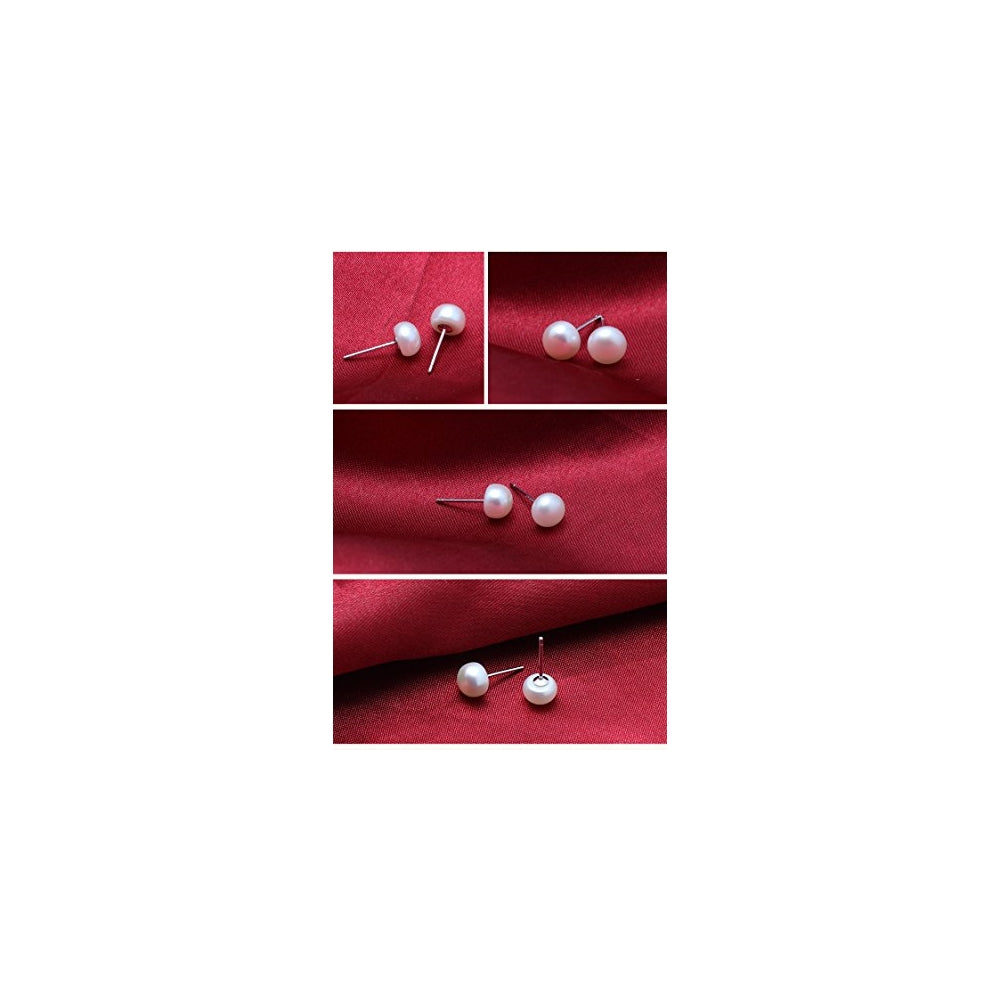 Aretes de perlas de agua dulce con botón blanco y plata