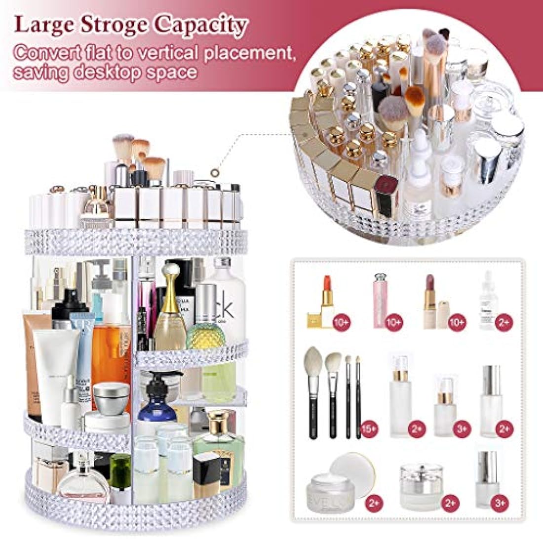 Organizador de maquillaje giratorio, organizador de perfume