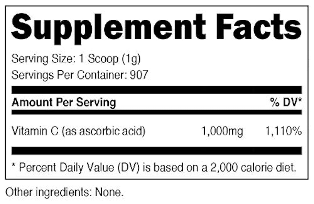 ácido ascórbico puro vitamina C, por porción, alta calidad