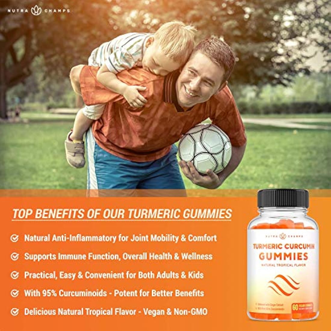 Cúrcuma con gomitas de jengibre natural, NutraChamps