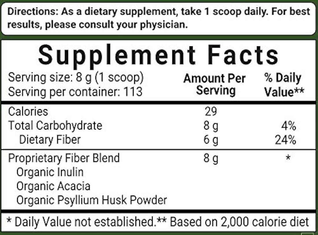 Suplemento orgánico triple de fibra dietética en polvo para la salud digestiva, 2 libras (32 onzas), todo natural, transparente, soluble en agua y libre de sabor, no transgénicos y veganos, 1