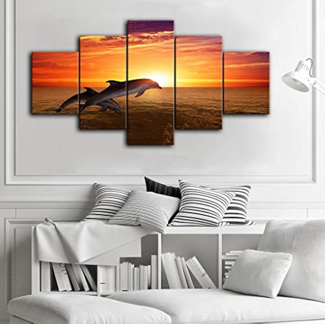 Lienzo decorativo con diseño de delfín al atardecer