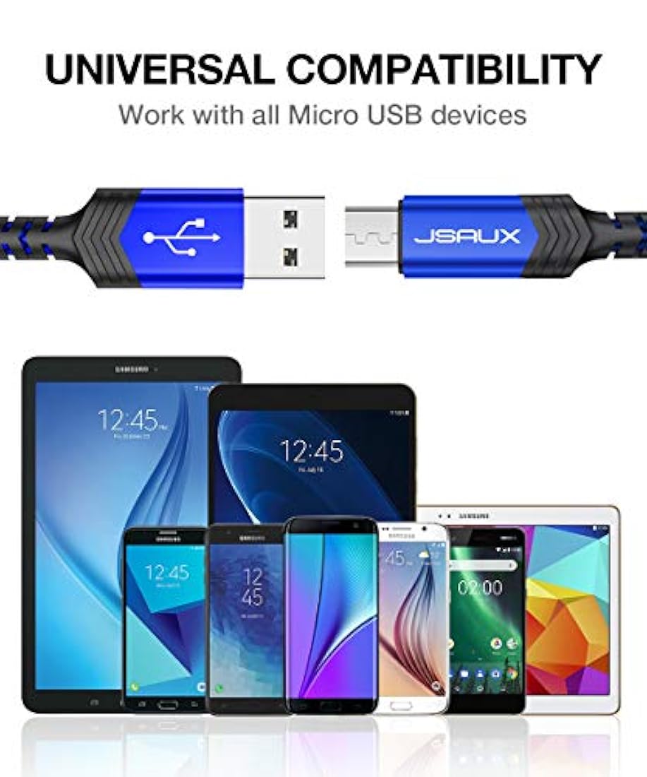 JSAUX - Cable micro USB para Android, 2 unidades de 6.6 pies