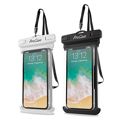 ProCase Funda universal impermeable para teléfono compatible con iPhone 13 Pro Max Mini, 12 11 Pro Max XR XS X 8 7 6S Plus SE, Galaxy S21 S20 S10 S9 Note 10 9 Pixel hasta 7 pulgadas, paquete de 2, blanco/negro