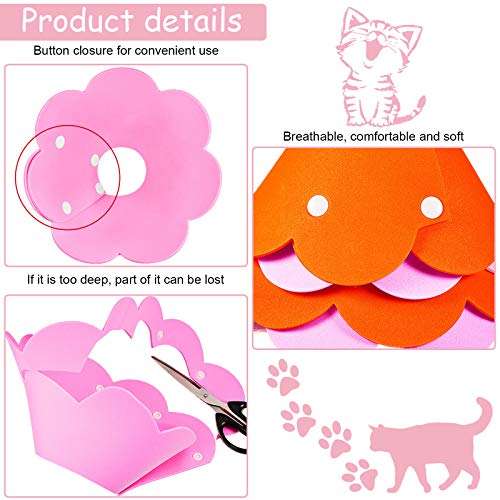 Weewooday 4 piezas flor cuello gato Conos forma flor mascota herida cuello cuello cuello collar ajustable recuperación collar suave isabelino collar para gatitos gatos cachorros conejos tamaño S/M (rosa y naranja)