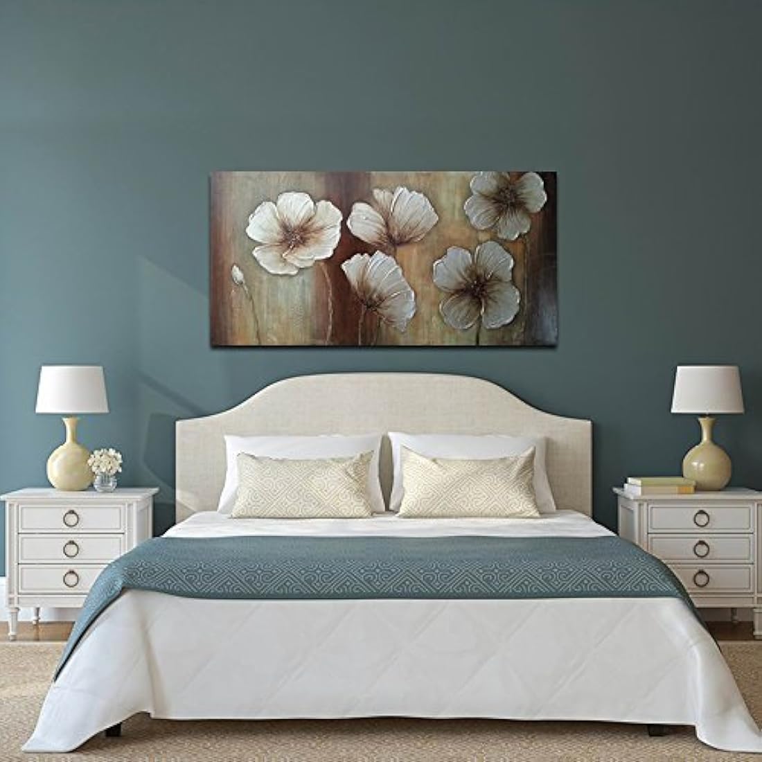 Wieco Art - Lienzo pintado a mano, diseño de flores