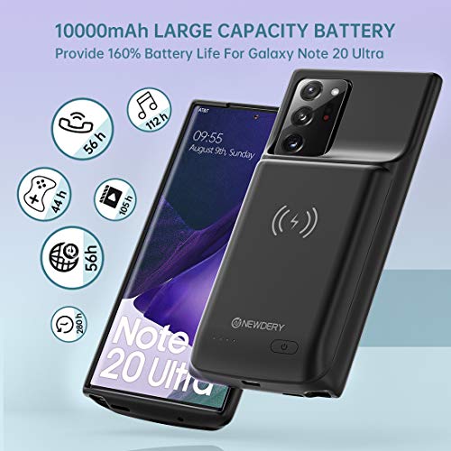 NEWDERY Funda para Galaxy Note 20 Ultra con batería de 10000 mAh, carga rápida y Qi inalámbrica y Android Auto y compatible con Samsung Dex, funda de cargador de respaldo extendida para Galaxy Note 20 Ultra 5G (6.9 pulgadas)