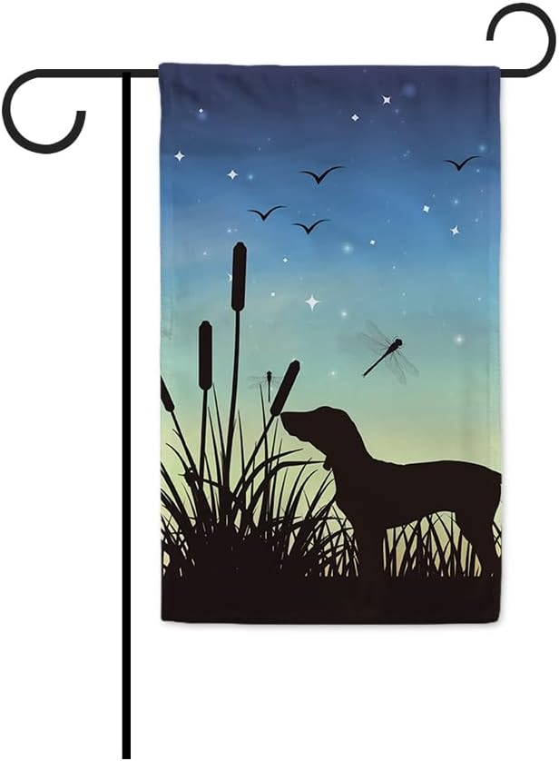 Bandera de Jardín Silueta Perro Vizsla Libélula Verano