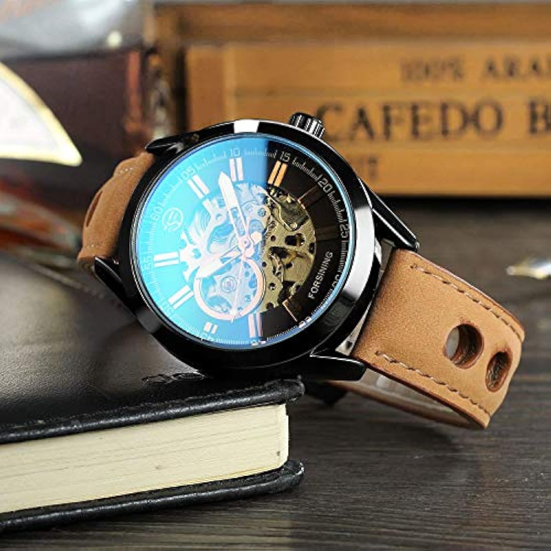 Relojes para hombre, esqueleto mecánico automático