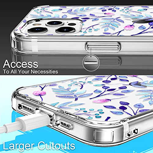GiiKa Funda para iPhone 12 Pro Max con protector de pantalla, transparente de cuerpo completo a prueba de golpes de protección floral niñas mujeres caso duro con TPU parachoques cubierta teléfono caso para iPhone 12 Pro Max, azul floral