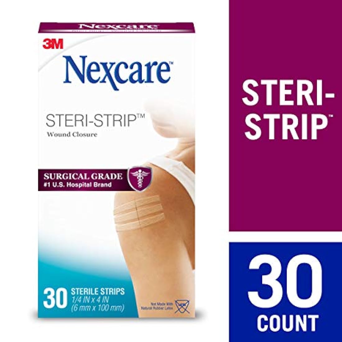 Nexcare Steri-Strip cierre de herida, tiras hipoalergénicas, 1/4 pulgadas x 4 pulgadas, 30 unidades
